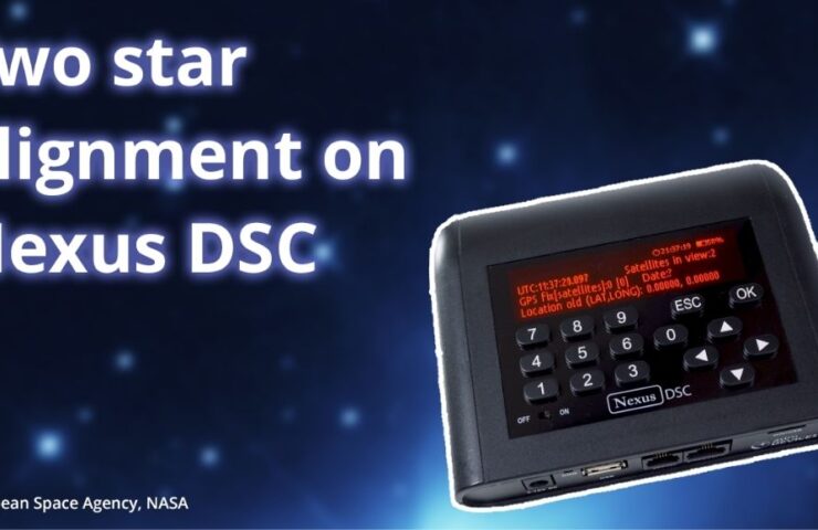 A blurry astronomical background with a large Nexus DSC superimposed on top of it