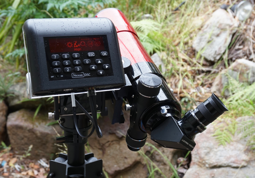 Nexus DSC shelf for Stellarvue M2C left side view with DSC on it